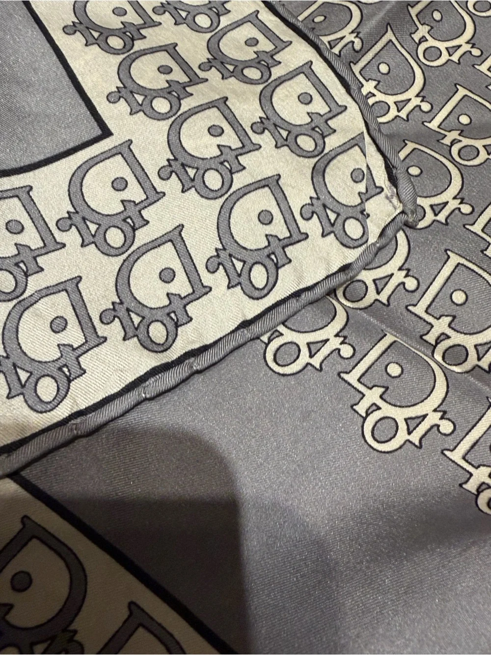Dior Gray and Cream Logo-Print silk scarf